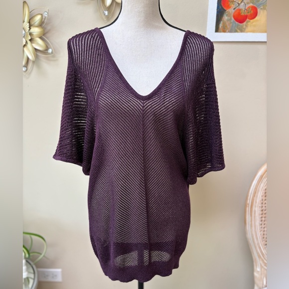 Express Deep Purple Knit Mesh Tunic Top - Picture 1 of 9